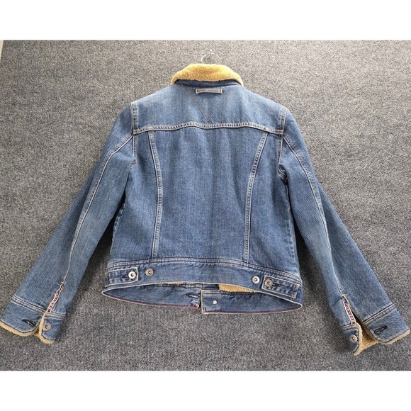 Tommy Hilfiger Vintage Style Sherpa Denim Jacket Women M Blue Trucker Turkey 90s - Picture 5 of 14
